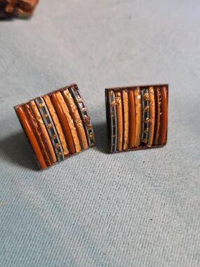 Square Striped Clip Ons Vintage